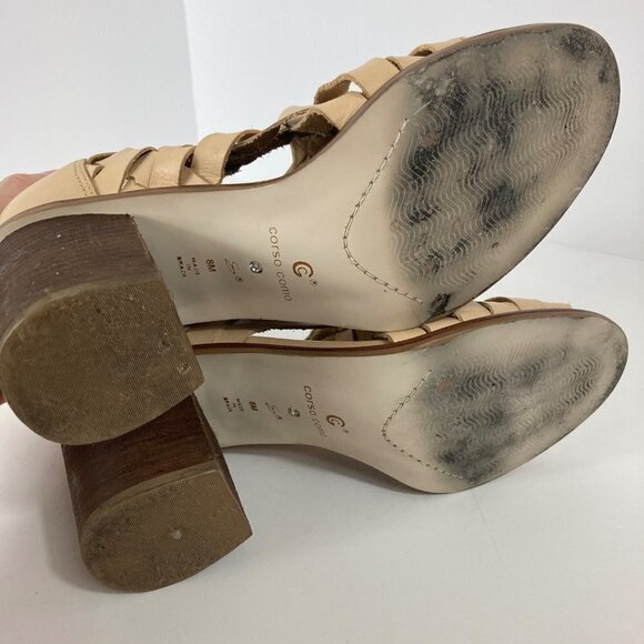 Womens Corso Como Salem Beige Leather Peep Toe Woven Heeled Bootie Shoe 8 - Picture 9 of 10